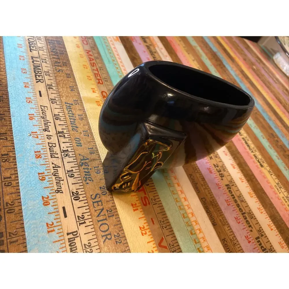 Vintage FAPCO 1930‎ Joan Lea Creations Shanghai Black 22K Gold Disk Asian Vase